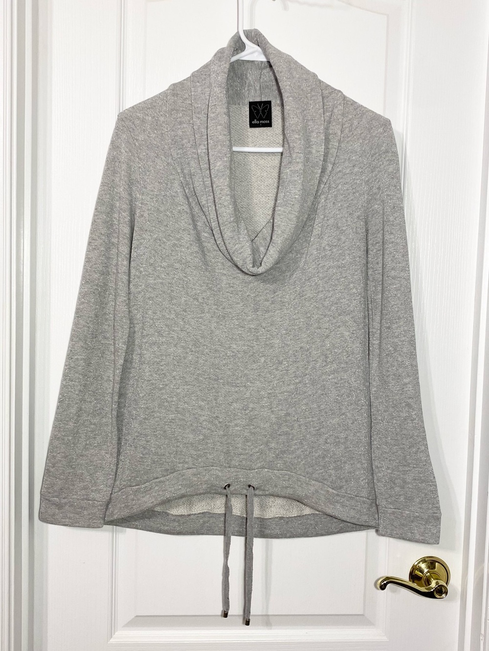 Ella Moss Metallic Cowl Neck Drawstring Pullover Sweatshirt USA MADE Gray Small